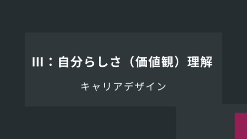 キャリアデザイン：Ⅲ：自分らしさ（価値観）理解